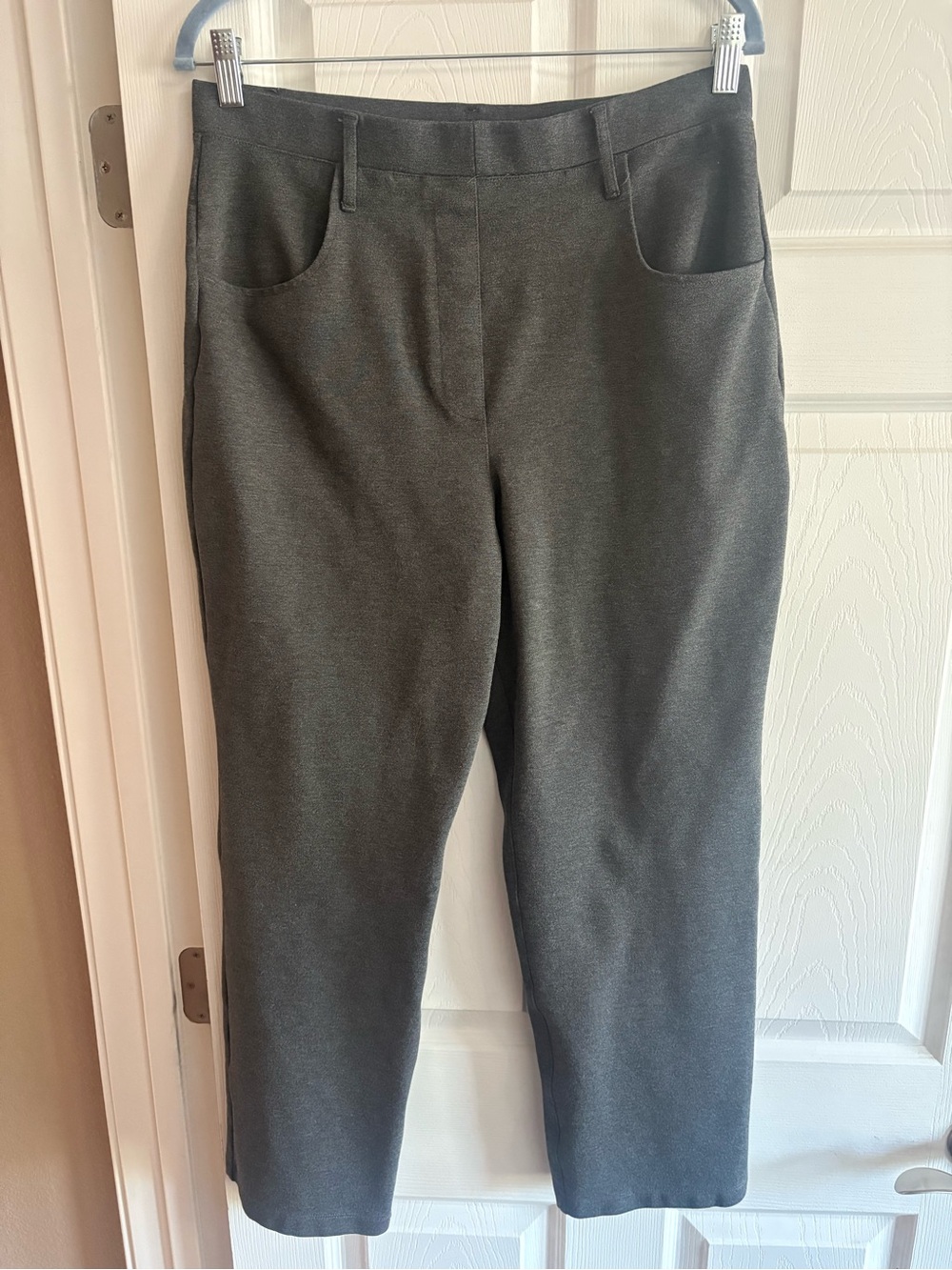 Quince trouser pants cropped gray stretch office career workwear L
